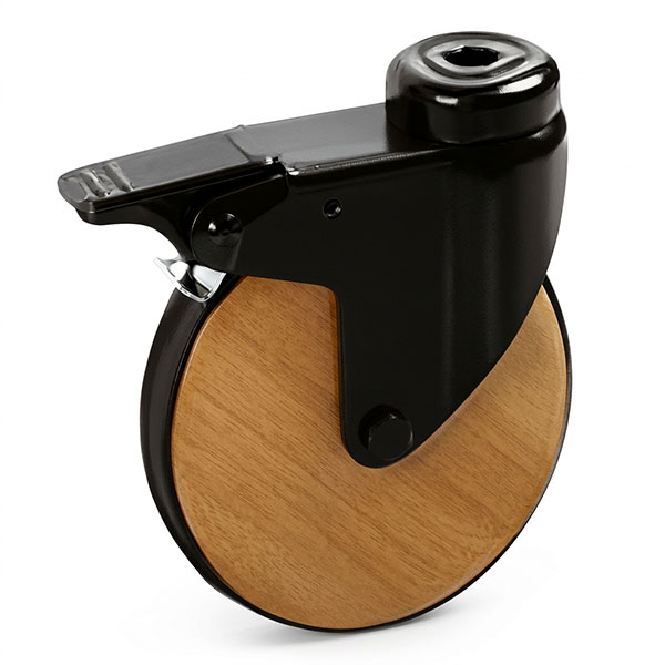 Tellure Rota Ruota Serie 31 Nucleo in Legno Supporto Nero Rotante con Foro Passante e Freno D.MM75* - TELLURE ROTA